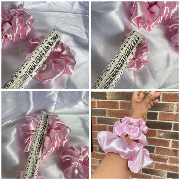 3 New Pink Satin Scrunchies Hair Tie XLarge, Large, Small Set - Picture 12 of 16